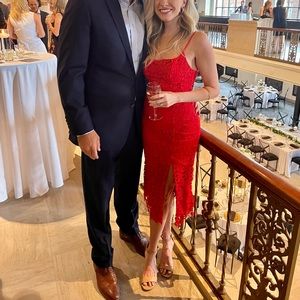 Bardot Ariel Leaf Red Dress